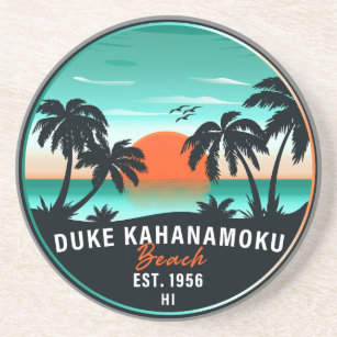 Duke Kahanamoku Beach Hawaii Retro Sunset Souvenir Coaster