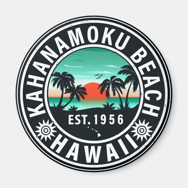 Duke Kahanamoku Beach Hawaii Retro Sunset Souvenir Magnet (Front)