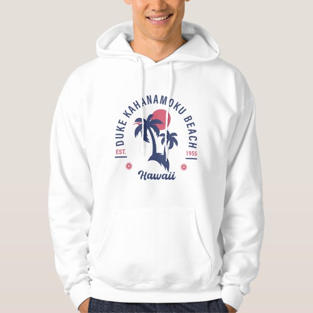 Duke Kahanamoku Beach Hi Retro Palm Trees 80s Hoodie (Front)