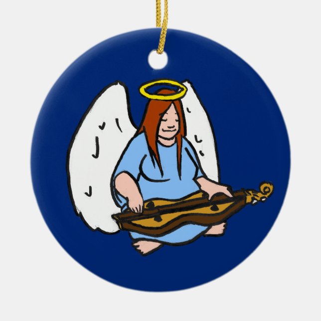 Dulcimer Angel Ceramic Tree Decoration (Front)