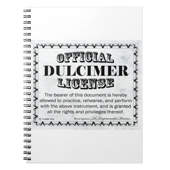 Dulcimer License Notebook (Front)