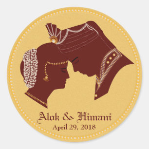 Dulha-Dulhan Indian Wedding label/sticker Classic Round Sticker