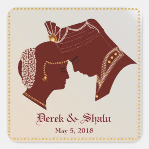 Dulha-Dulhan Indian Wedding label/sticker Square Sticker
