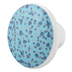dull blue, cornflower blue and gray polka dots ceramic knob