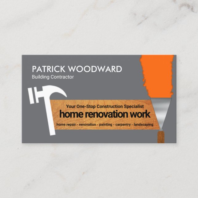 Dull Grey Wall Bright Paint Handyman Tools Business Card (Front)