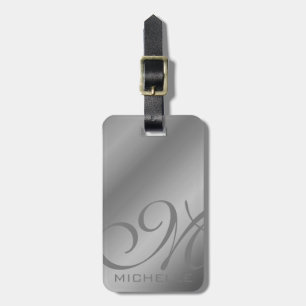 Dull Metallic Script Monogrammed Luggage Tag