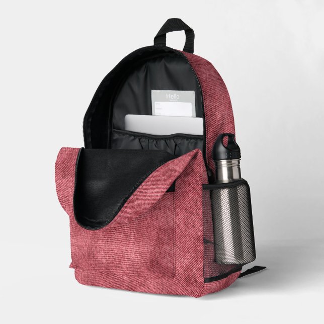 Dull Red Denim Pattern Printed Backpack (Back Corner Right (Open))