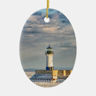 Duluth Harbor North Breakwater Lighthouse Ceramic Tree Decoration