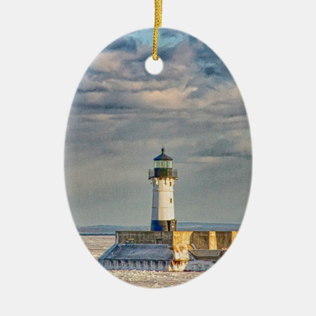 Duluth Harbor North Breakwater Lighthouse Ceramic Tree Decoration (Front)