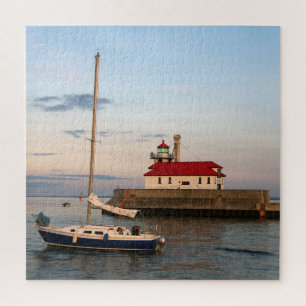 Duluth Harbor South Pier Light & Sailboat Jigsaw Puzzle