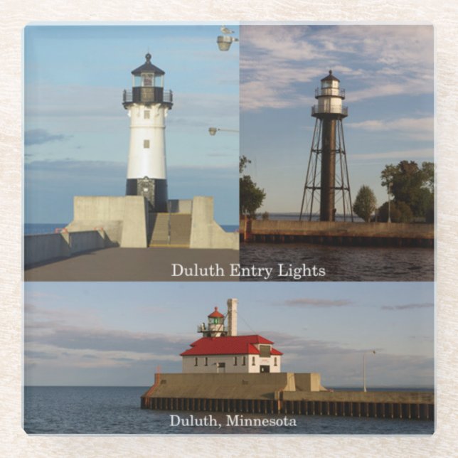 Duluth Harbour Entry Lights glass coaster (Front)