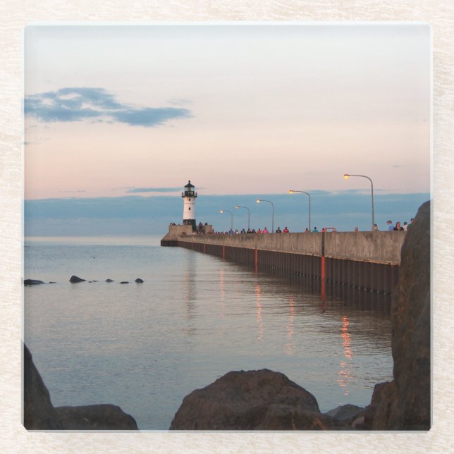 Duluth Harbour North Pier Light glass coaster (Front)