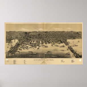 Duluth Minnesota 1887 Antique Panoramic Map Poster