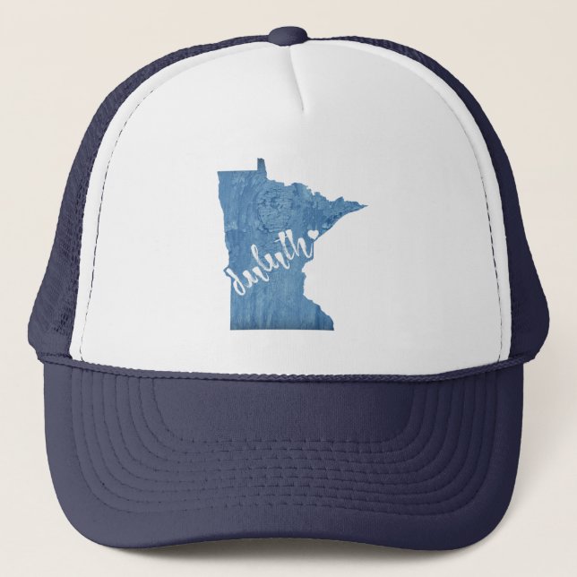 Duluth Minnesota Wood Plaque Trucker Hat (Front)