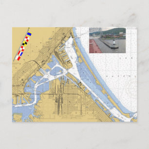 Duluth, MN Harbour Chart Signal Flags ship Postcard