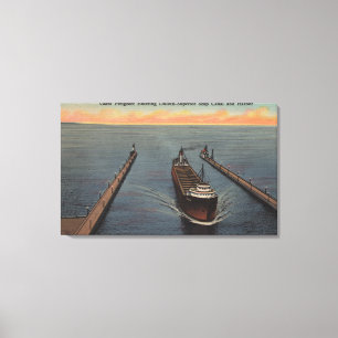Duluth, MN - View of Freighter Entering Ship Canvas Print