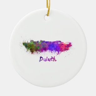Duluth skyline in watercolor ceramic tree decoration