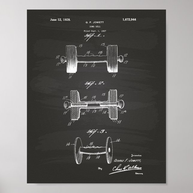 Dumbbell 1928 Patent Art - Chalkboard Poster (Front)