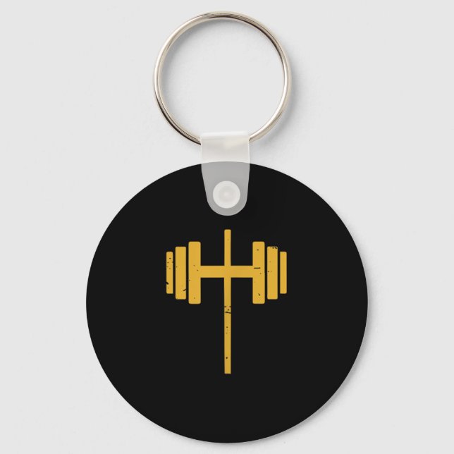 Dumbbell Cross Barbell Jesus Funny Christian Worko Key Ring (Front)