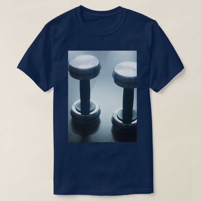 Dumbbell gym metal weights in gym health club T-Shirt (Design Front)