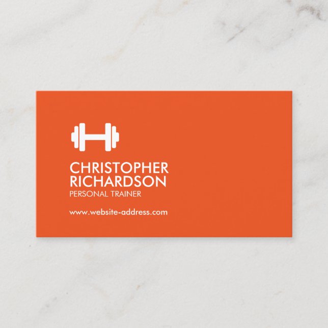 Dumbbell Logo Fitness Personal Trainer Orange/Grey Business Card (Front)