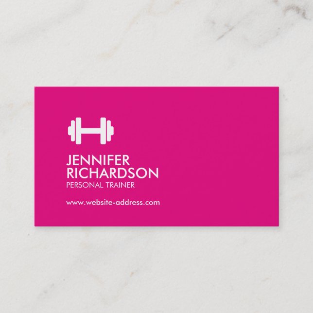 Dumbbell Logo Fitness Personal Trainer Pink/Grey Business Card (Front)