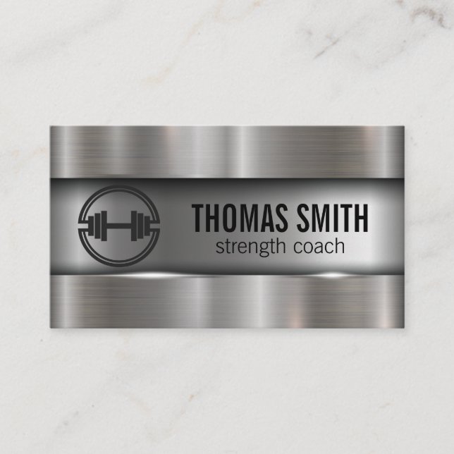 Dumbbell Logo | Metallic Background Business Card (Front)