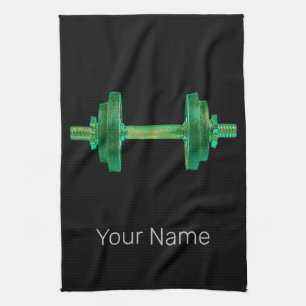 Dumbbell Retro Bodybuilder Gym Fitness Or Coach Tea Towel