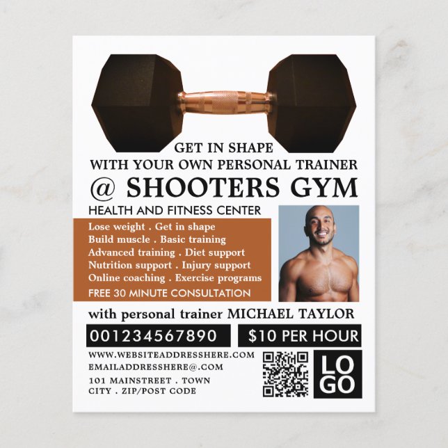 Dumbbell Weight, Personal trainer, Gym Advertising Flyer (Front)