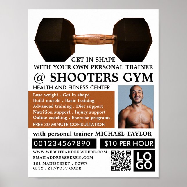 Dumbbell Weight, Personal trainer, Gym Advertising Poster (Front)