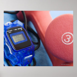 Dumbbells and stopwatch poster