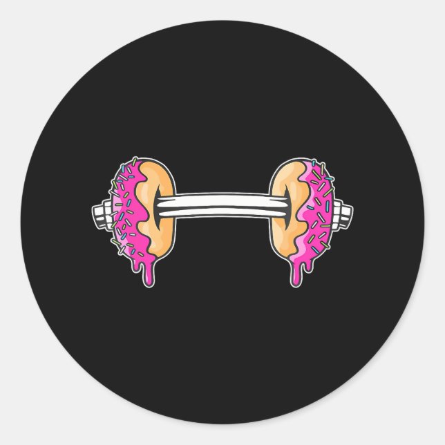Dumbbells Doughnuts Day Funny Weightlifting Lover Classic Round Sticker (Front)