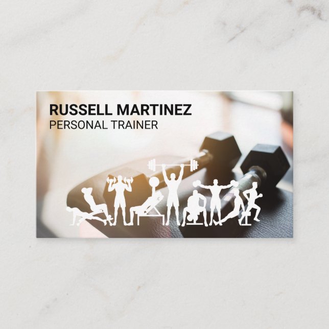 Dumbbells in the Gym | Fitness Exercise Business Card (Front)