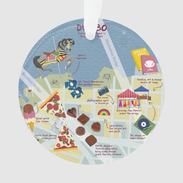 Dumbo Brooklyn New York Map Customizable Two-sided Ornament (Front)