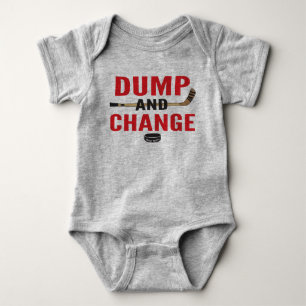 Dump and Change Hockey Baby Bodysuit Red Sticks