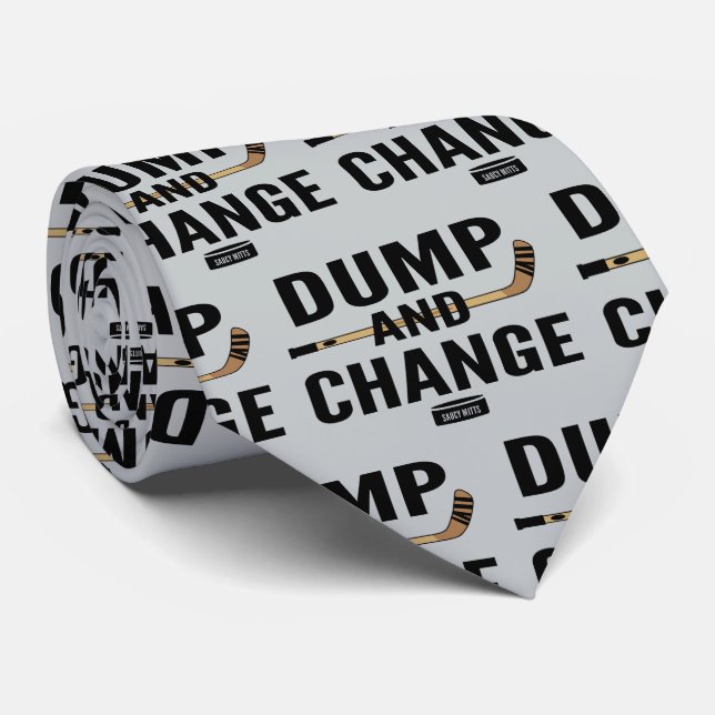 Dump and Change Hockey on silver grey Tie (Rolled)