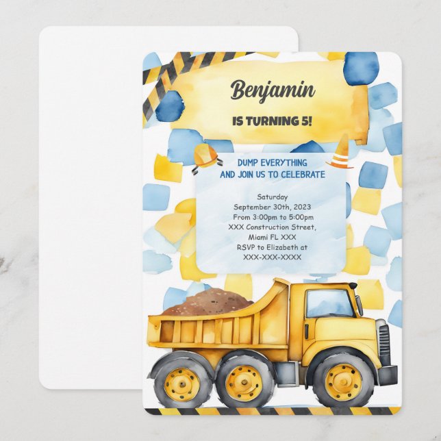 Dump Every Thing it's Birthday Invitation (Front/Back)