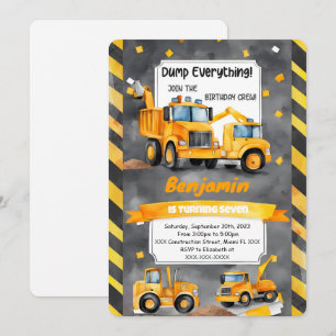 Dump Every Thing it's Construction Birthday Invitation