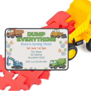 Dump Everything Colorful Construction Birthday Invitation
