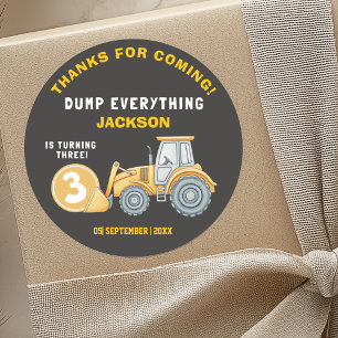 "DUMP EVERYTHING! Construction Birthday 3 Classic Round Sticker