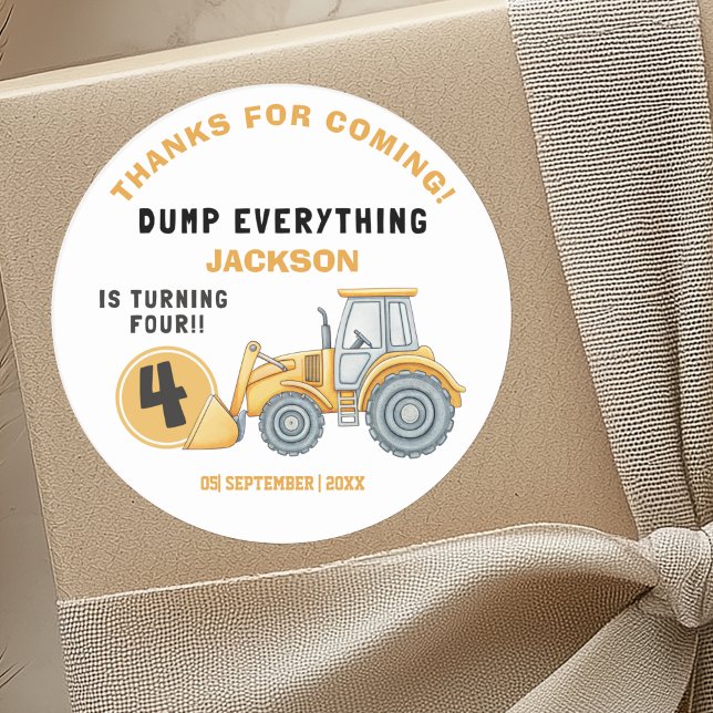 "DUMP EVERYTHING! Construction Birthday 4 Classic Round Sticker (Creator Uploaded)