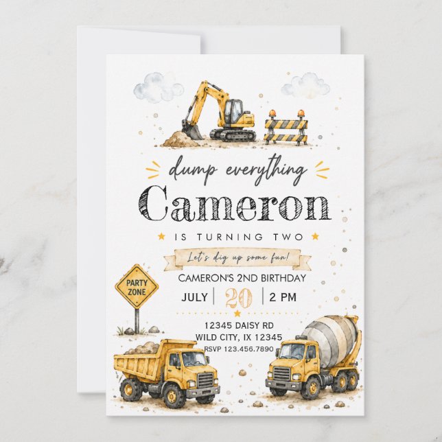 Dump Everything Construction Birthday Invitation (Front)