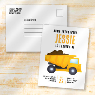 Dump Everything! Construction Birthday Invitation Postcard