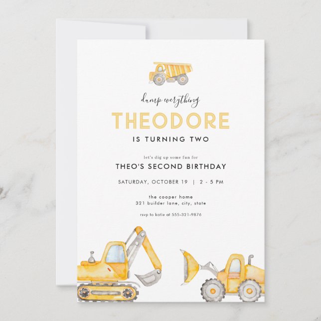 Dump Everything Construction Birthday Invitations (Front)