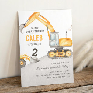 Dump Everything Construction Truck 2nd Birthday Invitation
