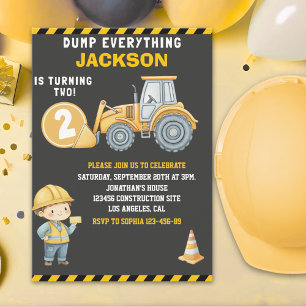 DUMP EVERYTHING – Construction Truck 2nd Birthday  Invitation