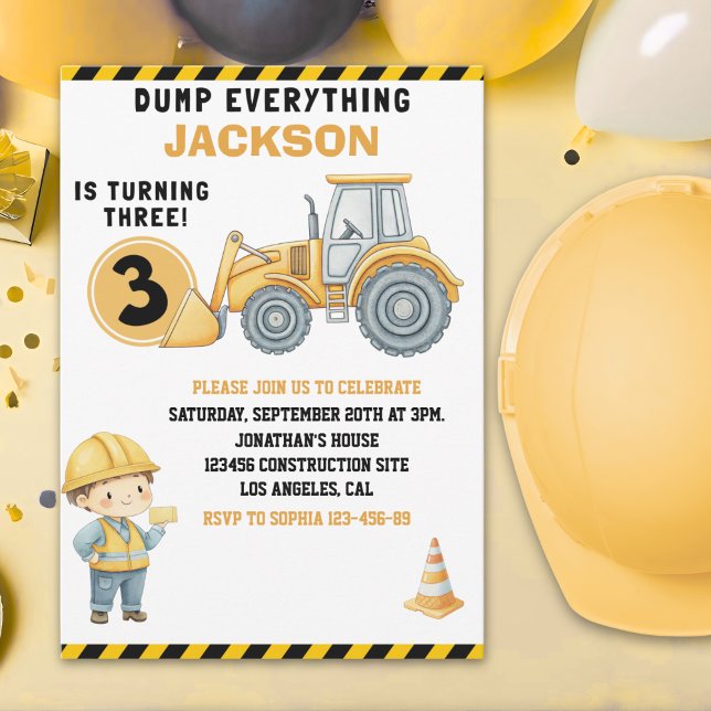 DUMP EVERYTHING – Construction Truck 3rd Birthday  Invitation (Creator Uploaded)