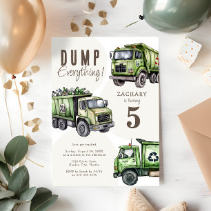 Dump Everything! Garbage Truck 5th Birthday Party Invitation