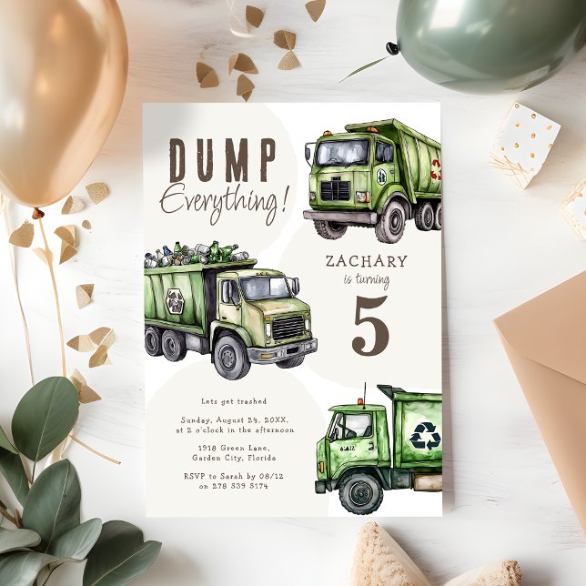 Dump Everything! Garbage Truck 5th Birthday Party Invitation (Creator Uploaded)
