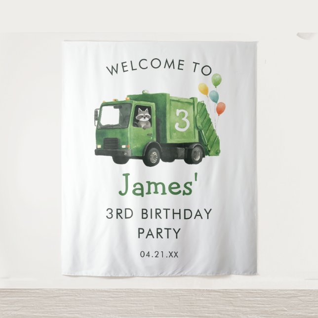 Dump Everything Garbage Truck Birthday Backdrop Tapestry (Front)